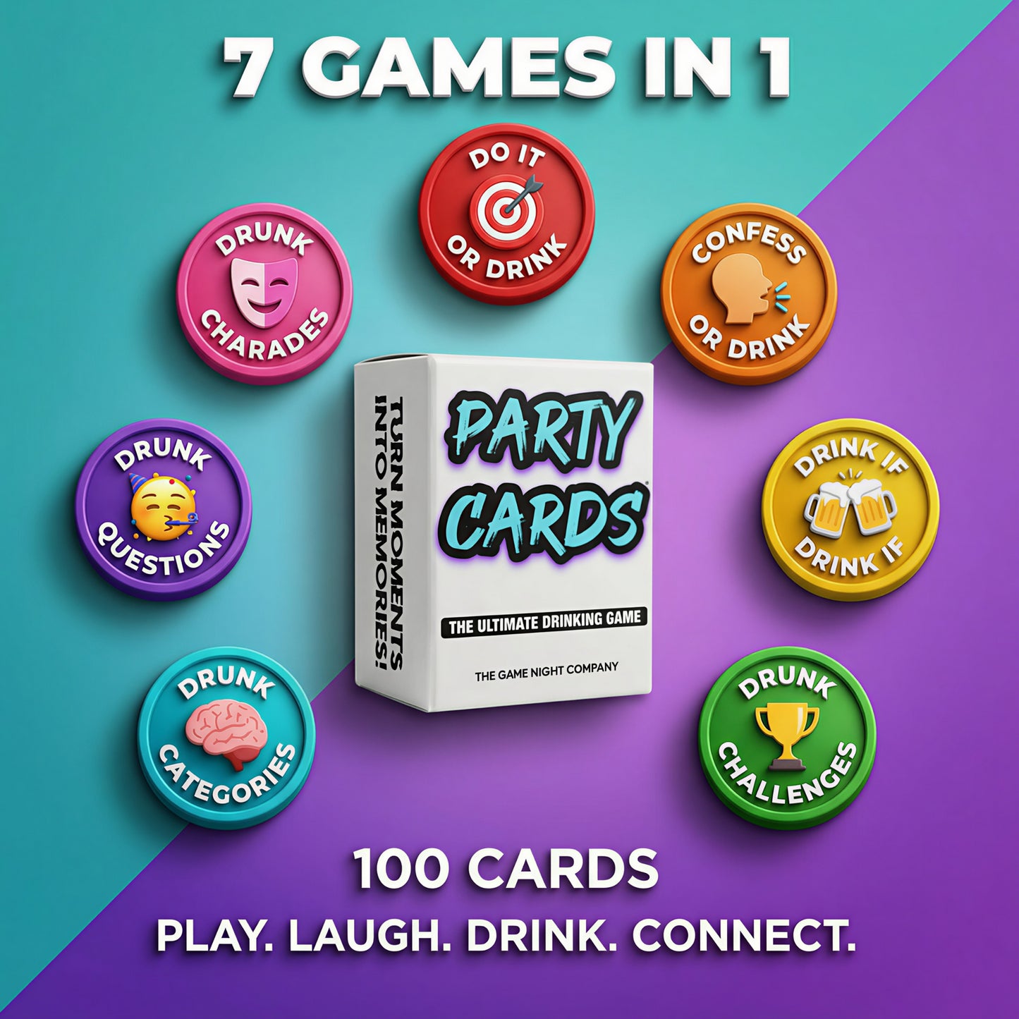 Party Cards - The 7-in-1 Drinking Game For Pregames, After Parties, Kickbacks & Game Nights