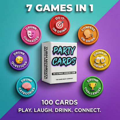 Party Cards - The 7-in-1 Drinking Game For Pregames, After Parties, Kickbacks & Game Nights